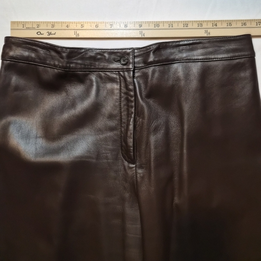 Talbots Petites 100% Genuine Leather Pants - Chocolate Brown - Size 14P - Picture 3 of 10